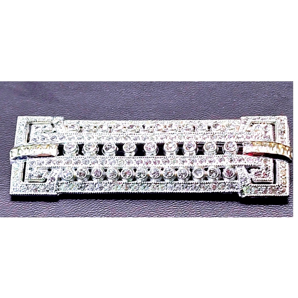 Unbranded Art Deco Bar Brooch Women OS Silver Rhinestone Good Vintage Geometric